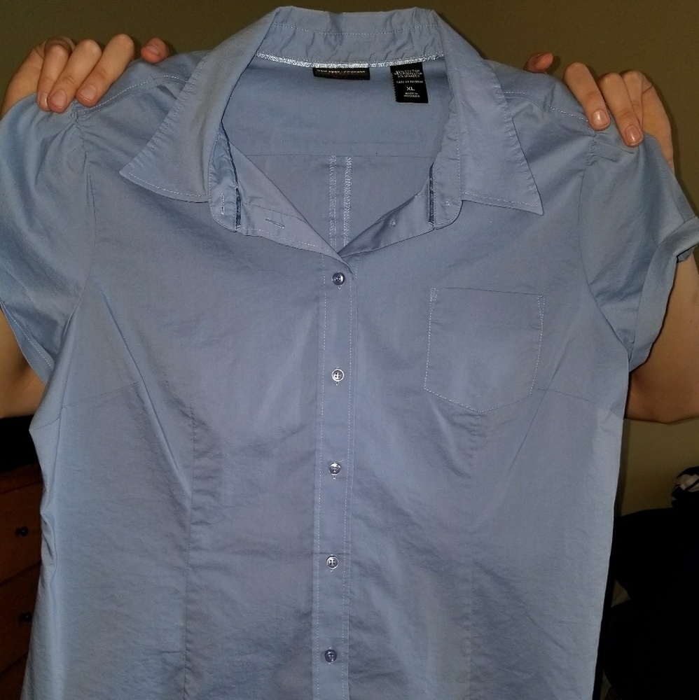 Adorable cornflower blue cap sleeve blouse